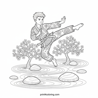 Serene Strength: Zen Garden Karate Master - free printable coloring page