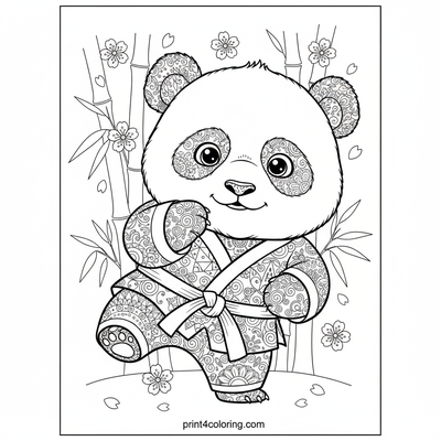 Zen Panda's Wobbly Kick Challenge - free printable coloring page