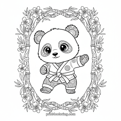 Zen Panda's Mighty First Kick - free printable coloring page