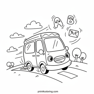 Speedy Mail Van Adventure - free printable coloring page