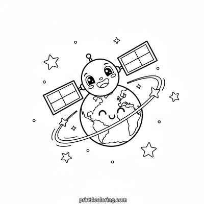 Sparkling Satellite's Earth Adventure - free printable coloring page