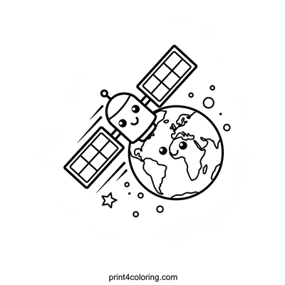 Zooming Satellite's Earth Dance - free printable coloring page