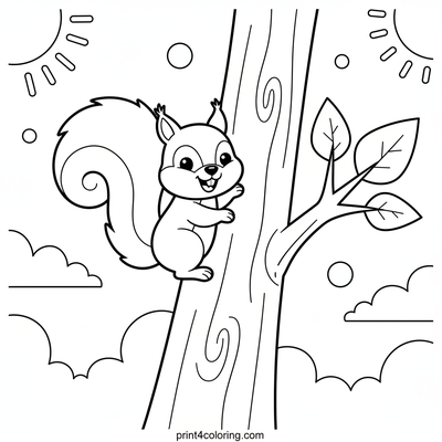 Zooming Squirrel's Tree Adventure - free printable coloring page