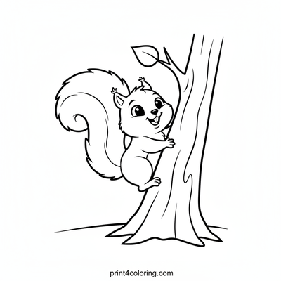 Happy Squirrel's Tree Leap - free printable coloring page