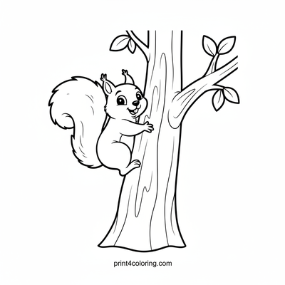 Happy Squirrel's Tree Climb - free printable coloring page