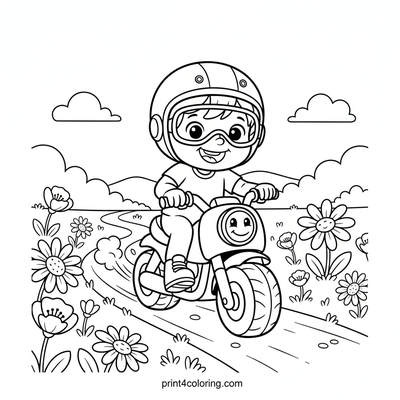 Meadow Motorcycle Adventure - free printable coloring page