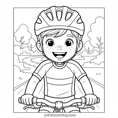 Speedy Cyclist Park Adventure - free printable coloring page
