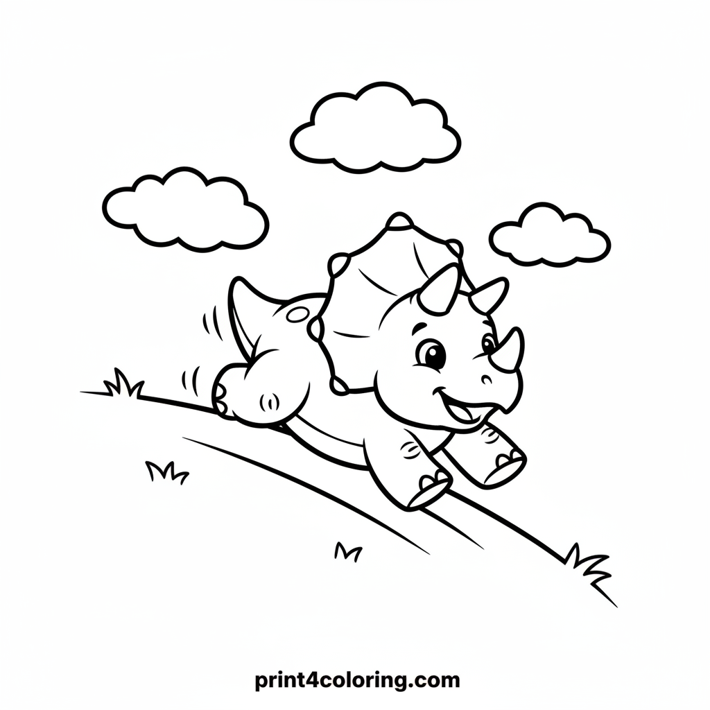Joyful Triceratops Rolling Downhill