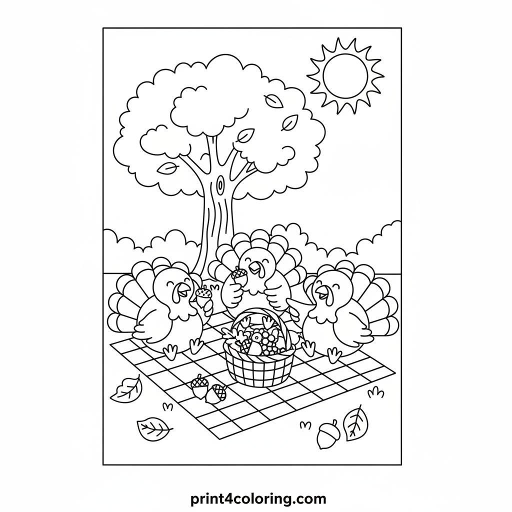 Turkeys' Autumn Picnic Party