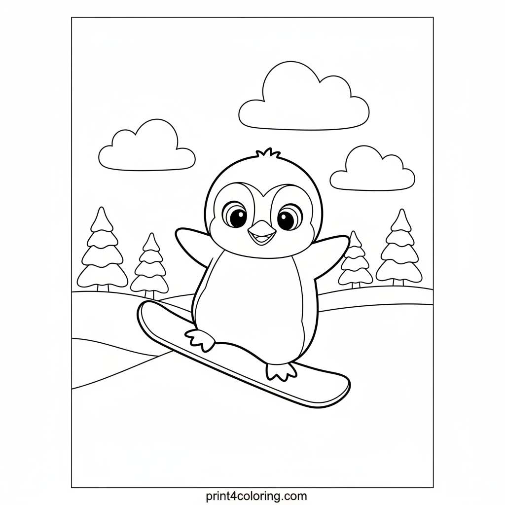 Wobbly Penguin's First Snowboard Adventure